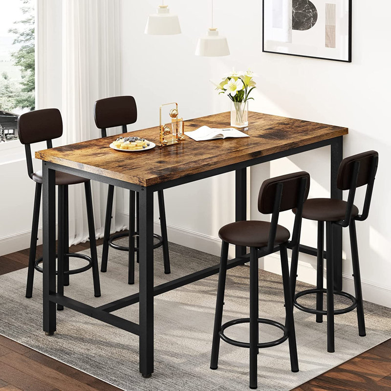 17 Stories Enchantyd 5 Piece Kitchen & Dining Room Set with 4 Stools